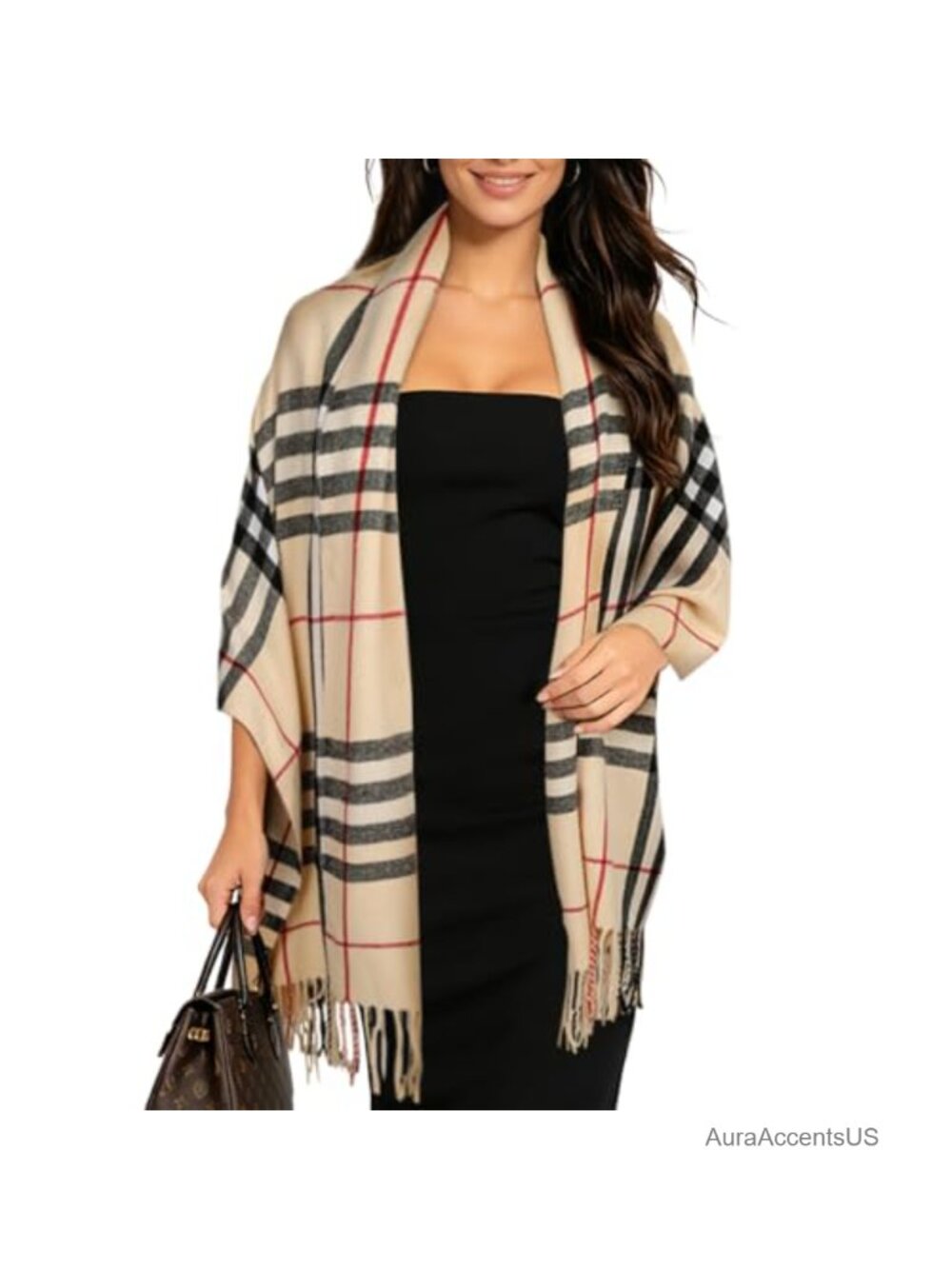Pashmina Silk Shawl Wrap Women Cashmere Blanket Scarf Poncho Cape Open Front,